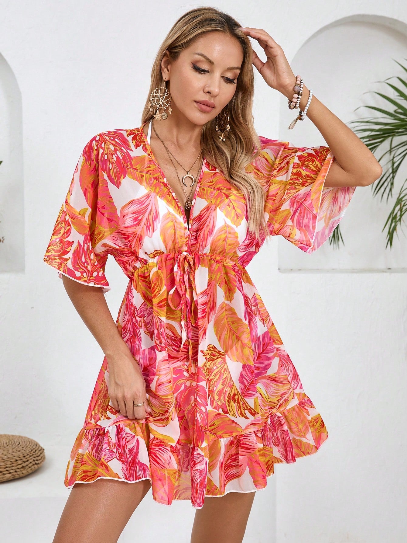 Saída de praia Kaftan Tropical de Verão Abigail