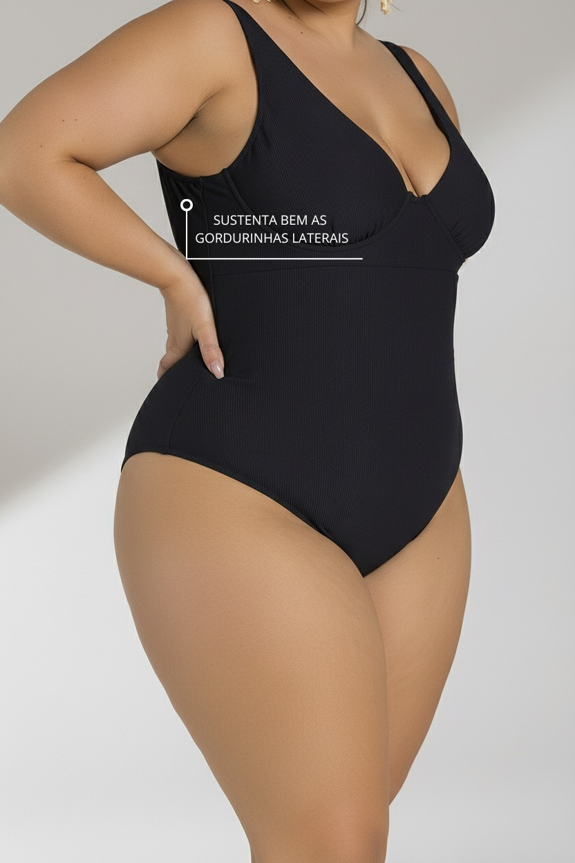 Maiô Plus Cortina Alongado Efeito Lipo