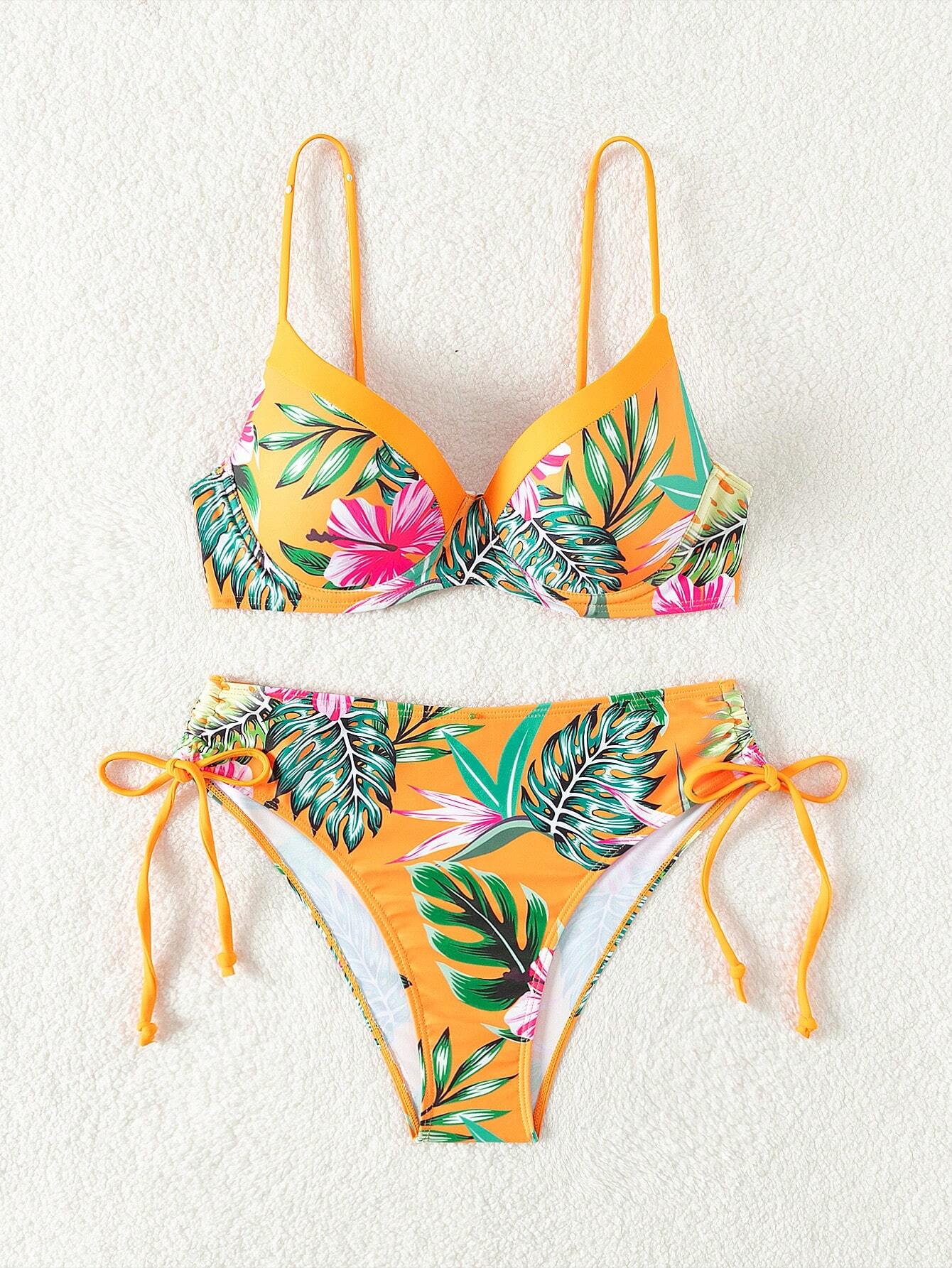 Biquíni Feminino com estampa tropical, alças de ombro ajustáveis Catherine