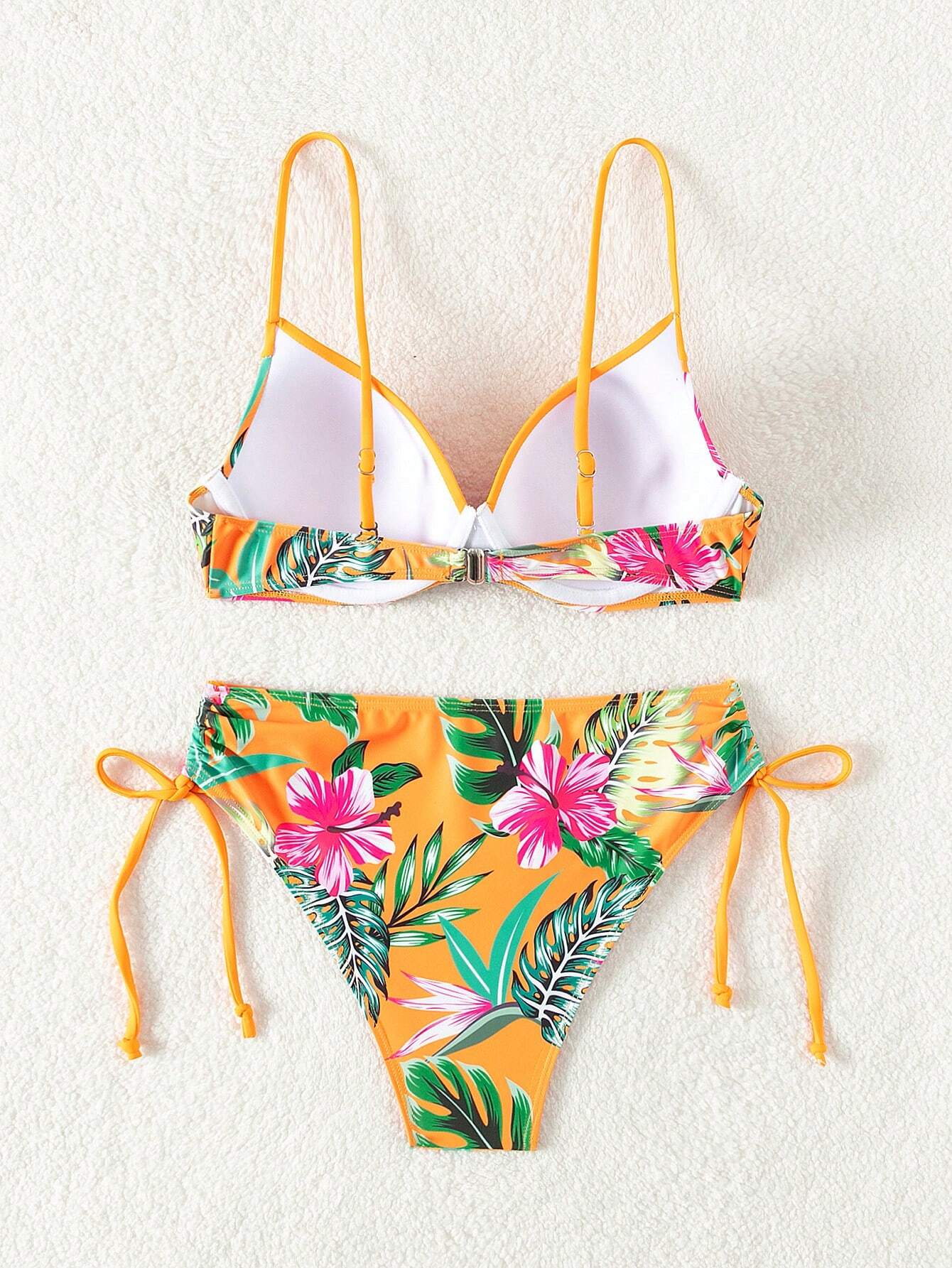 Biquíni Feminino com estampa tropical, alças de ombro ajustáveis Catherine
