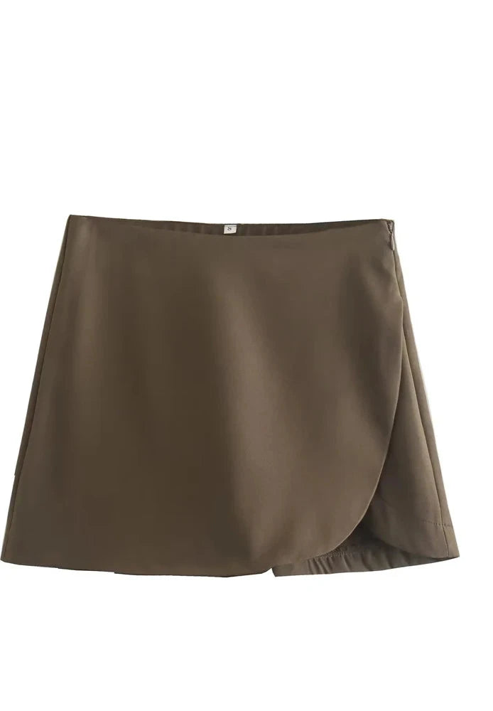 Shorts saia Feminino de cintura alta zíper lateral Rita
