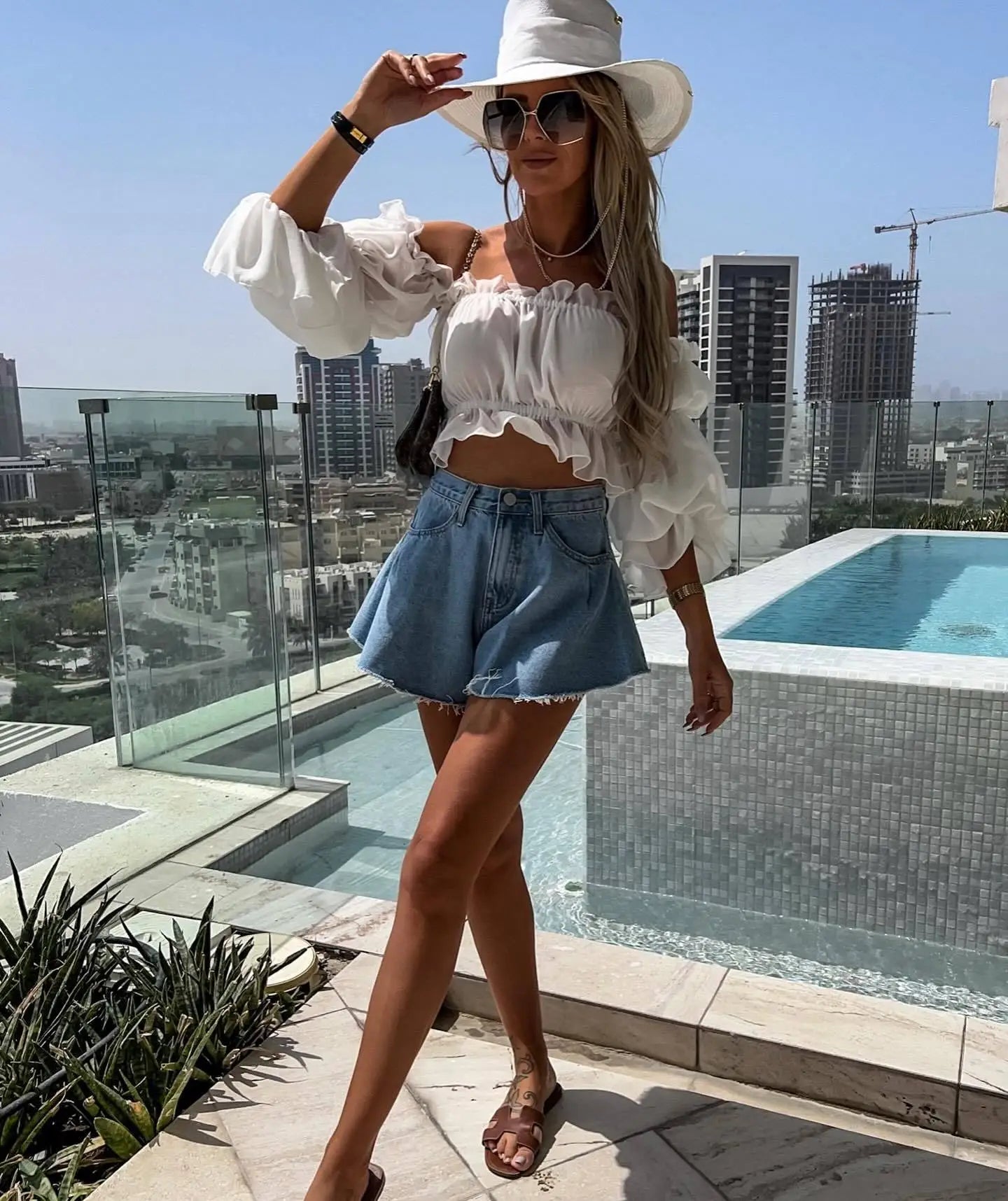 Shorts Feminino de guarda-chuva cintura alta Alicia