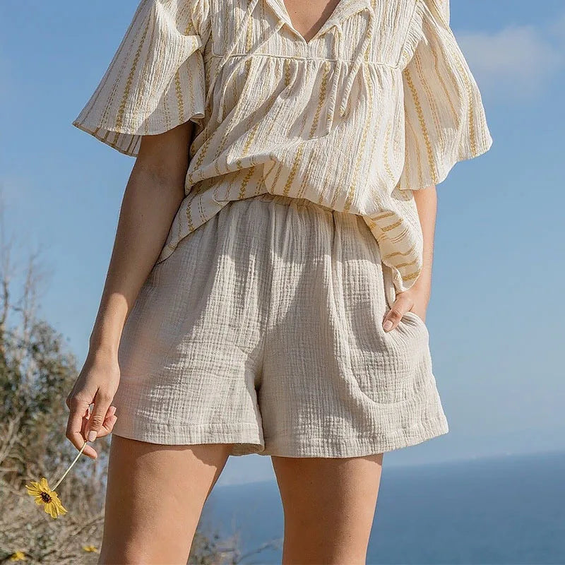 Shorts Feminino elástico, cintura alta, perna larga Miranda